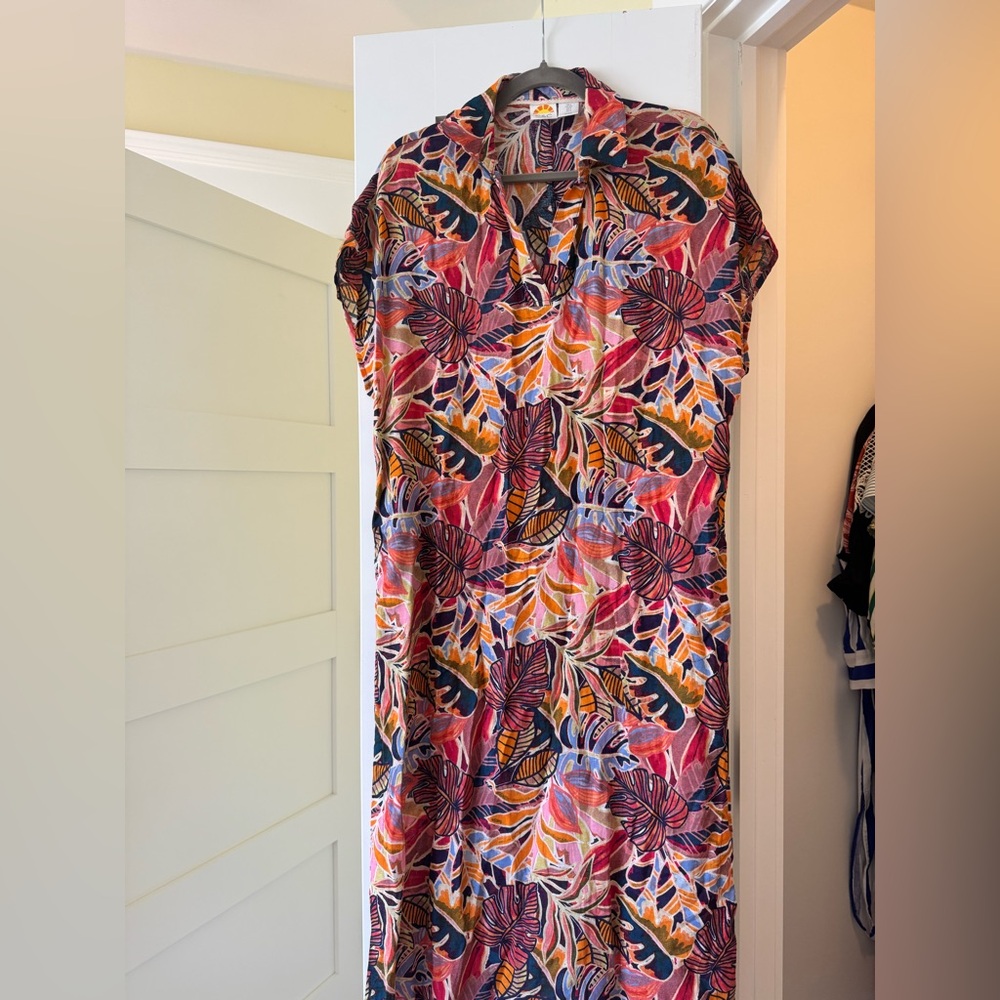 NEW C&C CALIFORNIA Linen Blend Sleeveless Collared Beach Cover-Up Dress